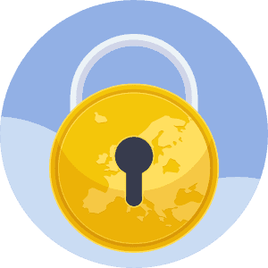 Icon showing a padlock superimposed on a map of Europe.